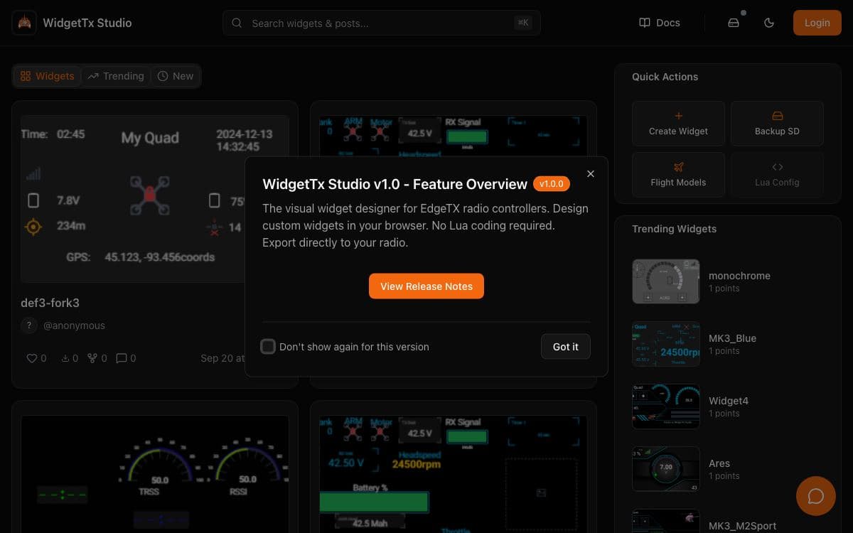 Screenshot of WidgetTX